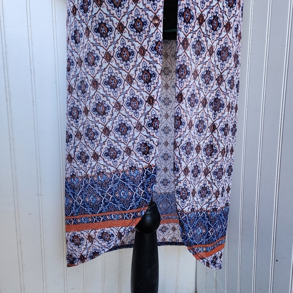 Exclusive One Geo Print Boho Kimono Duster Top Stretch Mesh Lightweight Sz M - Picture 7 of 13